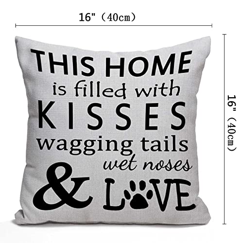 Dog Lover Cotton Linen Throw Pillow Cover 16x16 - Wagging Tail Design