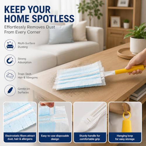 30 Disposable Microfiber Duster Refills with Handle for Home Cleaning