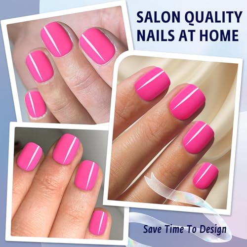 Short Press on Nails Hot Pink Square Glossy Fake Nails Kit