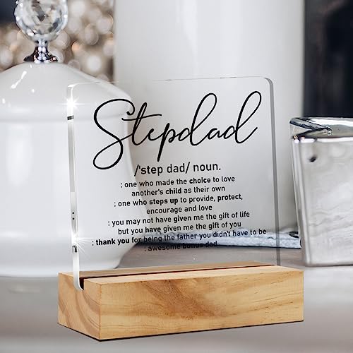 Stepdad Acrylic Desk Plaque with Wood Stand - Meaningful Gift for Dad