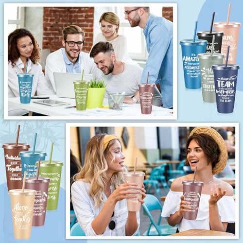 Uiifan Morandi 50 Pack Employee Appreciation Cups with Lids & Straws - Bulk Corporate Gifts