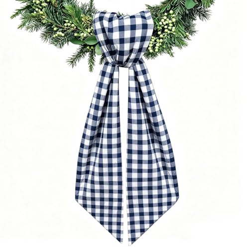 Navy Blue Gingham Wreath Sash for Front Door Decor, 55.12"