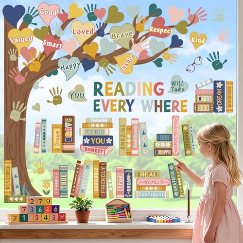 Boho Books Back to School Window Clings - Reusable Decals