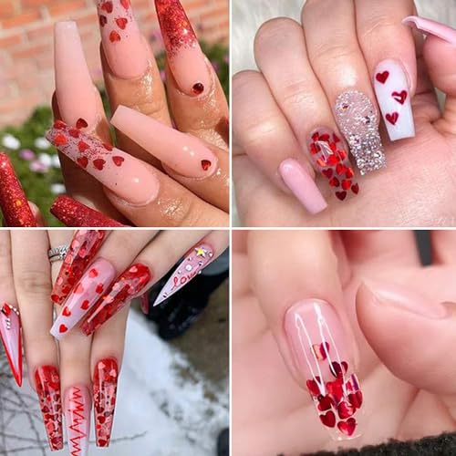 Red Heart Nail Art Sequins & Glitter Decals 12 Grids Valentine's Day