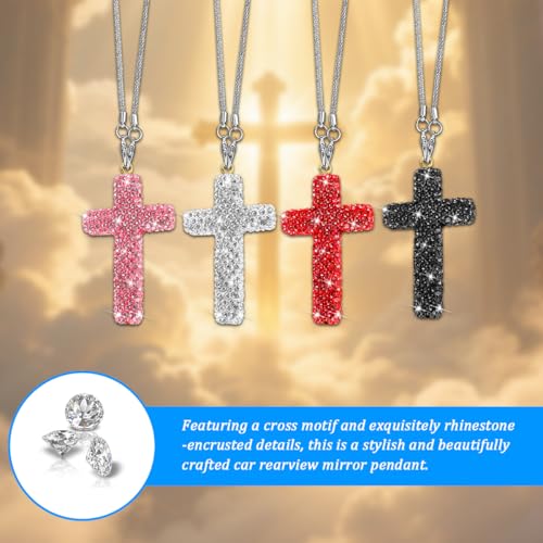 BESULEN Bling Cross Rearview Mirror Pendant - Rhinestone Charm