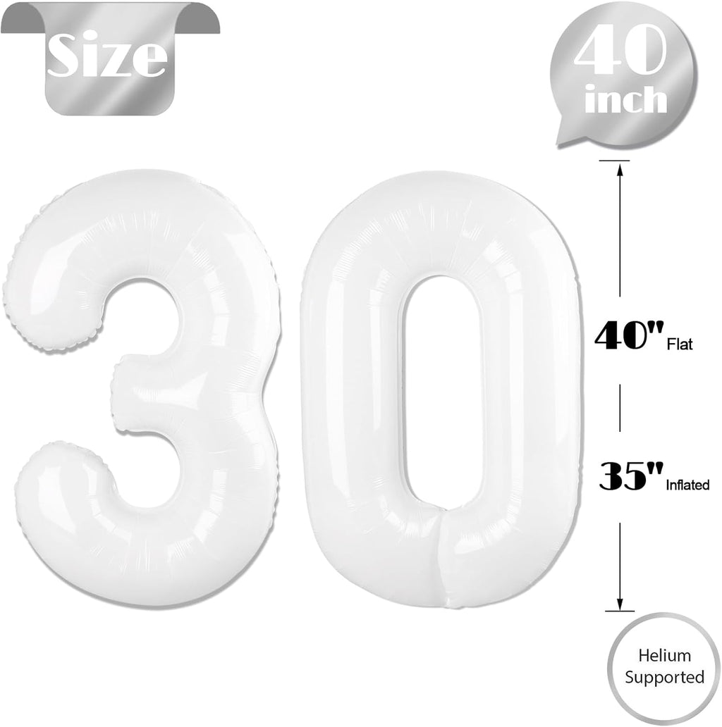 Translucent Number 30 Balloon - 40 Inch White Birthday Decoration for 30th Party Supplies