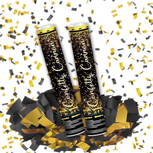 12" Black Gold Confetti Cannon Party Poppers - Set of 2