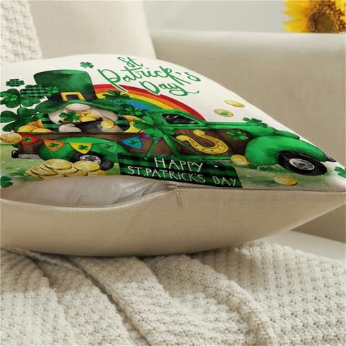 St. Patrick's Day Pillow Covers Set of 4 - Shamrock Gnome Design