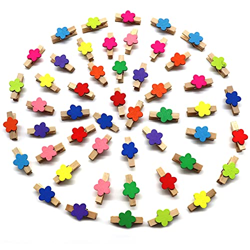 EastyGold Mini Wooden Photo Clips – 50 Pack, 35mm Colorful Flower Clothespins