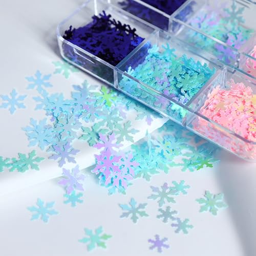 OHWODA Snowflake Nail Glitters 6-Grid Holographic Sequins