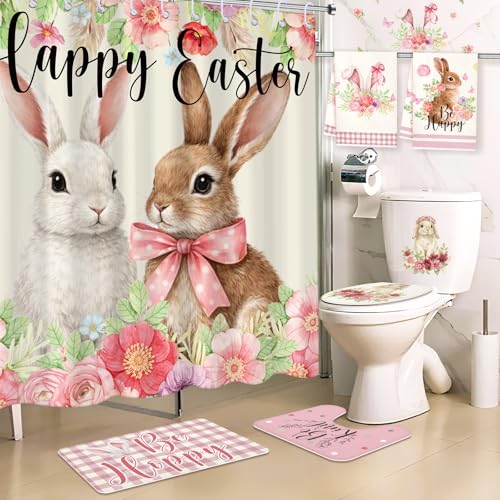 Easter Bunny Bathroom Set - Waterproof Shower Curtain & Rugs