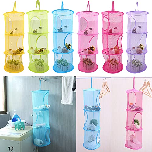 3-Tier Hanging Mesh Closet Organizer - Foldable Storage for Toys & Clothes