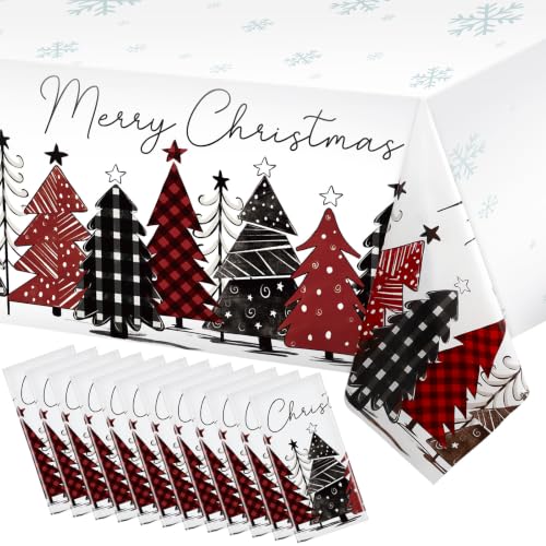 WovWeave Disposable Christmas Tablecloth 12 Pack Buffalo Plaid 54x108in - Holiday Party Decor