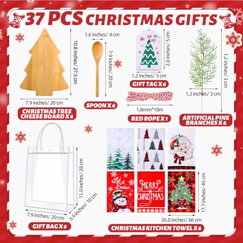 Christmas Tree Bamboo Cutting Board Set - 6 Piece Holiday Kitchen Gift