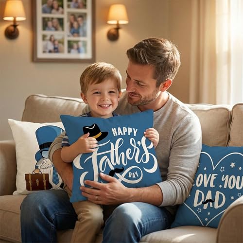Karii Father's Day Pillow Covers Set of 4 - Navy Blue Gnome Decor