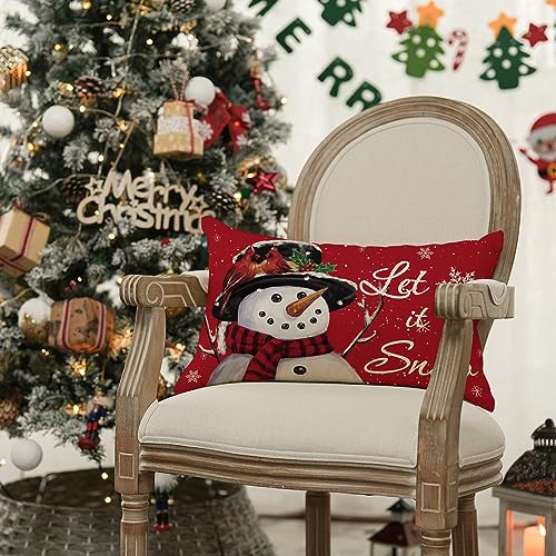AVOIN colorlife Let It Snow Snowman Christmas Throw Pillow Cover, 12x20 Inch