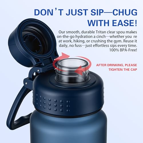 OLDLEY 32oz Navy Blue Water Bottle with Handle, Leak-Proof Tritan Sports Bottle