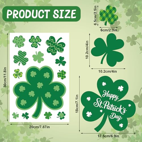 St. Patrick's Day Shamrock Window Clings - 9 Sheets of Reusable Decor