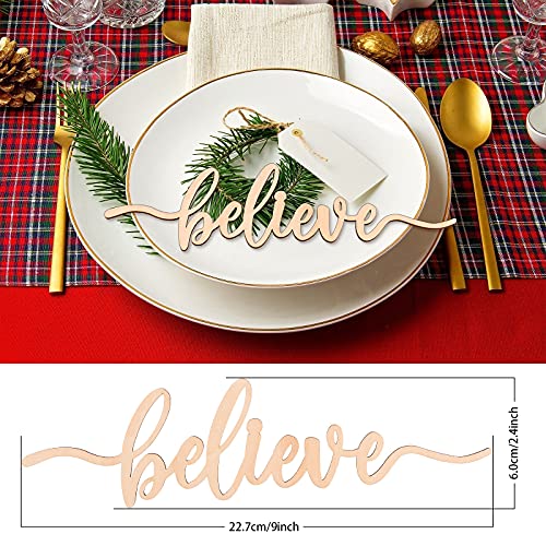 Believe Christmas Place Cards - 12 Rustic Wood Signs for Holiday Table Setting