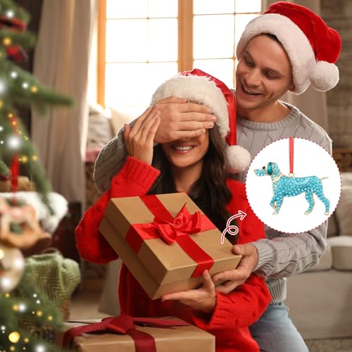 Teal Metal Dog Christmas Ornament - Diamond-Embellished Decor