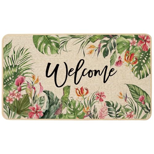 Summer Tropical Banana & Monstera Leaves Doormat 17x29 Inch Non-Slip Entry Rug