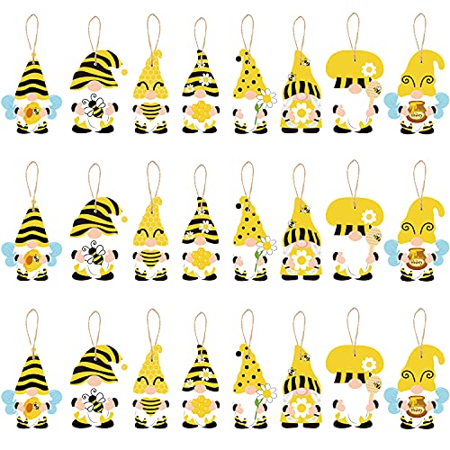 WATINC 25 Pack Bee Gnome Wooden Ornaments for Summer Decor