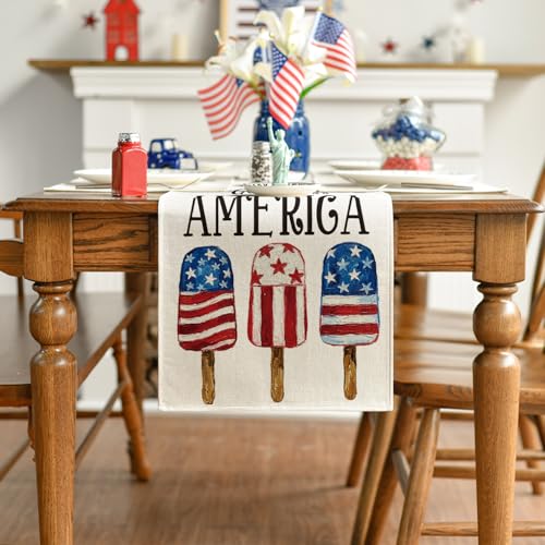 Stars & Stripes Ice Cream Table Runner 13x72 for 4th of July