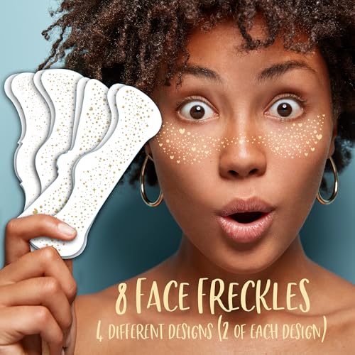 UBUN2 Gold Sparkle Freckles Face Tattoo - 8 Pack Glitter Speckles