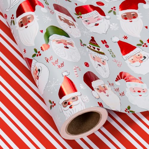 Reversible Christmas Wrapping Paper Roll Ho Santa & Stripe - Mini 17 in x 16.4 ft