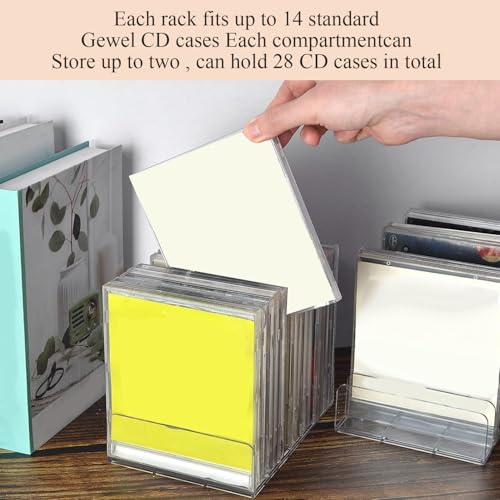 2 Pack Acrylic CD Storage Rack - Clear Desktop Organizer for 28 CD Cases