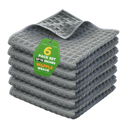 JOVANJA Dark Gray Cotton Waffle Weave Kitchen Towels 6-Pack, 12x12
