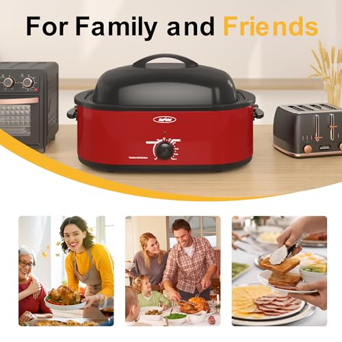 20 Quart Electric Roaster Oven with Self-Basting Lid - Red