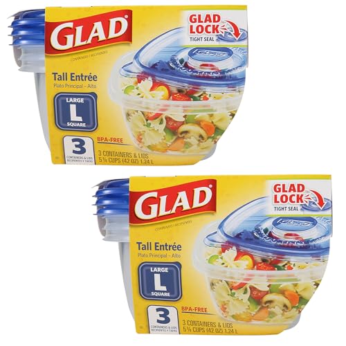 GladWare Tall Square Containers 42 Oz - Meal Prep & Storage, 3 Count