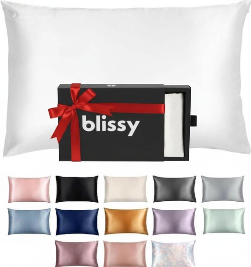 Blissy Silk Pillowcase - 100% Pure Mulberry Silk for Hair & Skin - 22 Momme, White | Standard, Queen & King Sizes