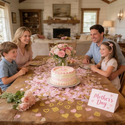 Pink and Gold Heart Confetti - 100 Pieces for Bridal Shower & Engagement
