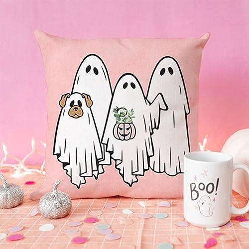 PANDICORN Pink Halloween Pillow Covers 18x18, Set of 4 Ghost Skeleton