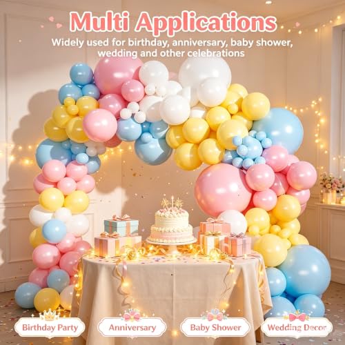 Pastel Balloon Arch Kit - 146 Pcs in Blue, Pink, Yellow & White