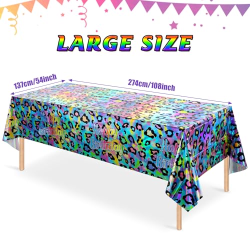 Iridescent Cheetah Print Birthday Tablecloths - 3 Pack, 54x108 Inch