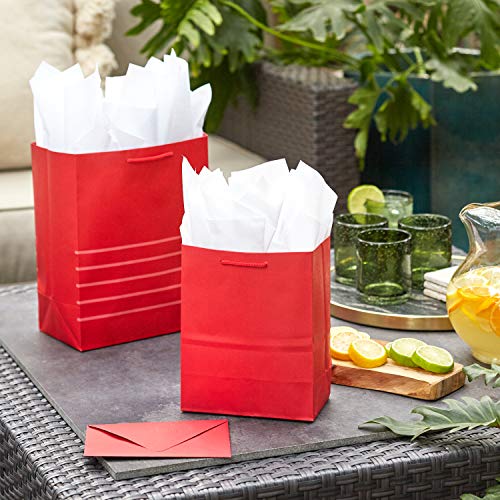 6 Red Gift Bags in Assorted Sizes - Holiday & Party Wrap Set
