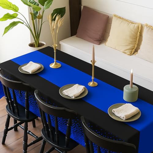 Disposable Plastic Tablecloths 54x108 Black Blue Dots 8 Pack - Party Table Cover