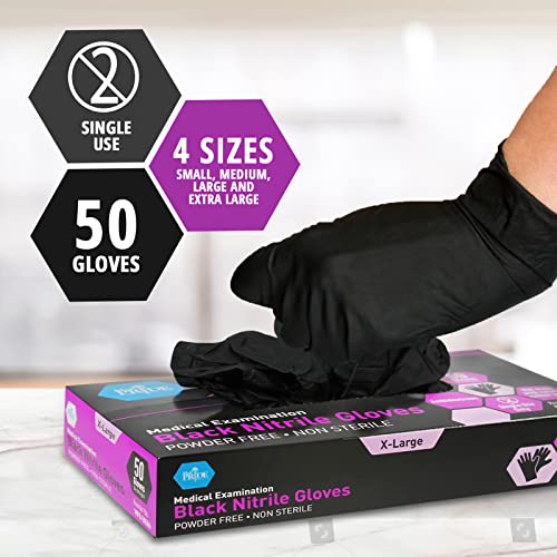 MED PRIDE Black Nitrile Exam Gloves - X-Large, Pack of 50 - Latex Free