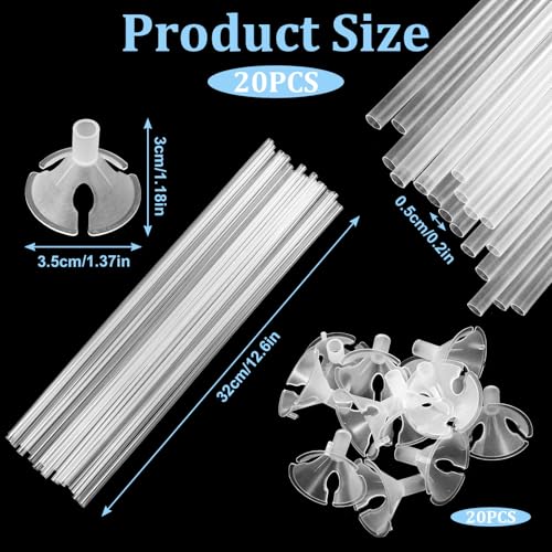 20 Pcs Balloon Holder Sticks with Cups – 12.4 Inch Clear Plastic Sticks