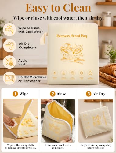MERDTTES 13x17" Reusable Beeswax Bread Bag - Wide-Opening Sourdough Storage
