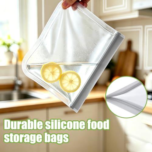 SZTCECDM Grey Reusable Silicone Food Storage Bags Set – 3 Gallon, Sandwich & Snack Sizes