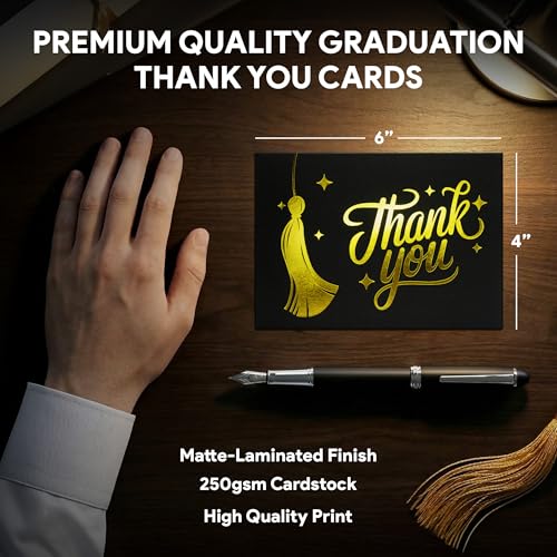 Gold-Foiled Graduation Thank You Cards, 24 Pack, 6x4in