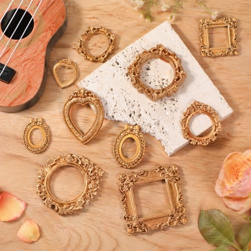 Vintage Gold Resin Mini Picture Frames - 5 Pcs for DIY Craft