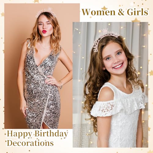 KICOSY Rose Gold Happy Birthday Rhinestone Tiara Headband Crown