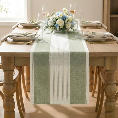 Artoid Mode Sage Green Farmhouse Table Runner 13x72 Inch - Rustic Kitchen Decor