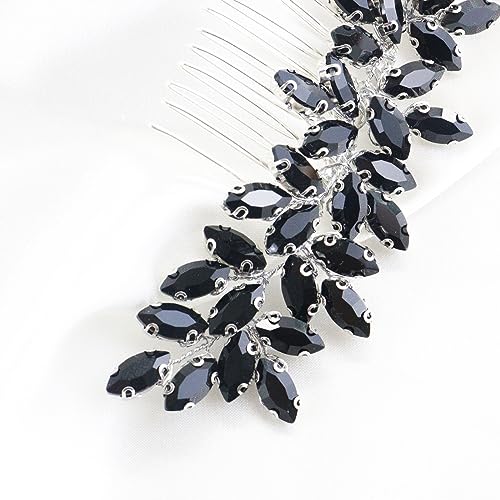 Brihasory Black Rhinestone Bridal Hair Comb Wedding Hair Accessory