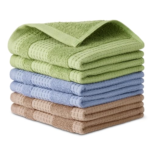 Amazon Basics Organic Cotton Waffle Dish Cloths - 6-Pack, 12x12 in, Ultra Absorbent & Lint-Free